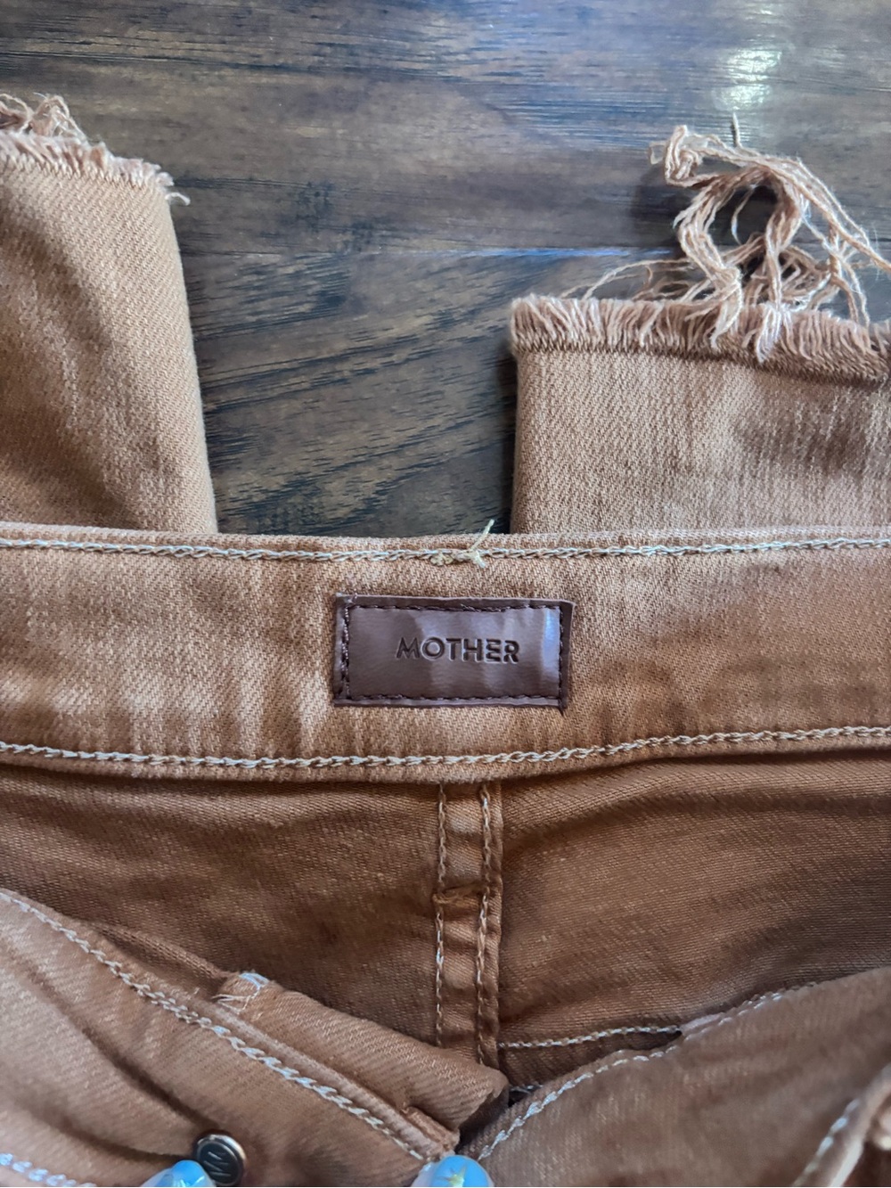 MOTHER High-Rise Jeans in Warm Tan with Raw Hem